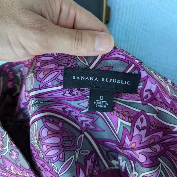 Vintage RareBanana Republic SILK Pleated Paisley Skirt Purple Pink Floral Sz 0 - Picture 4 of 4